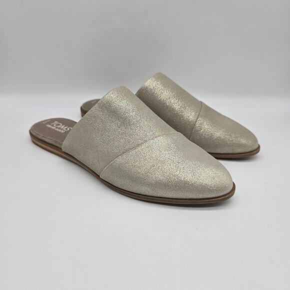 Toms Jade Flat Champagne Metallic Slip-On Mules Shoes Chic Modern Casual Size W8 - Picture 1 of 5